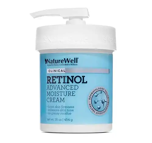 NATUREWELL Clinical Retinol Advanced Moisture Cream for Face, Body, & Hands, Boosts Skin Firmness, Enhances Skin Tone, No Greasy Residue, Includes Pump, 16 Oz