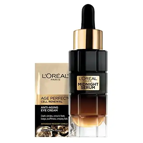 L'Oreal Paris Age Perfect Cell Renewal Midnight Anti-Aging Face Serum with Patented Antioxidant, Smooth Wrinkles, Firm, Revitalize + Eye Cream Sample