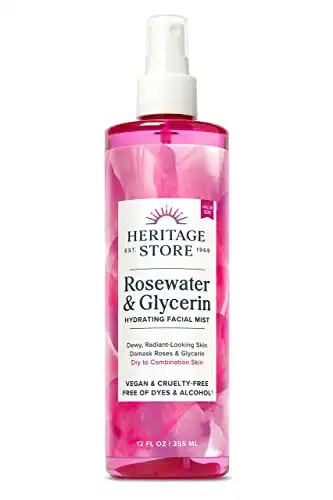 Heritage Store Rosewater & Glycerin Hydrating Facial Mist for Dewy, Radiant Skin | No Dyes or Alcohol, Cruelty Free (12 Ounce)